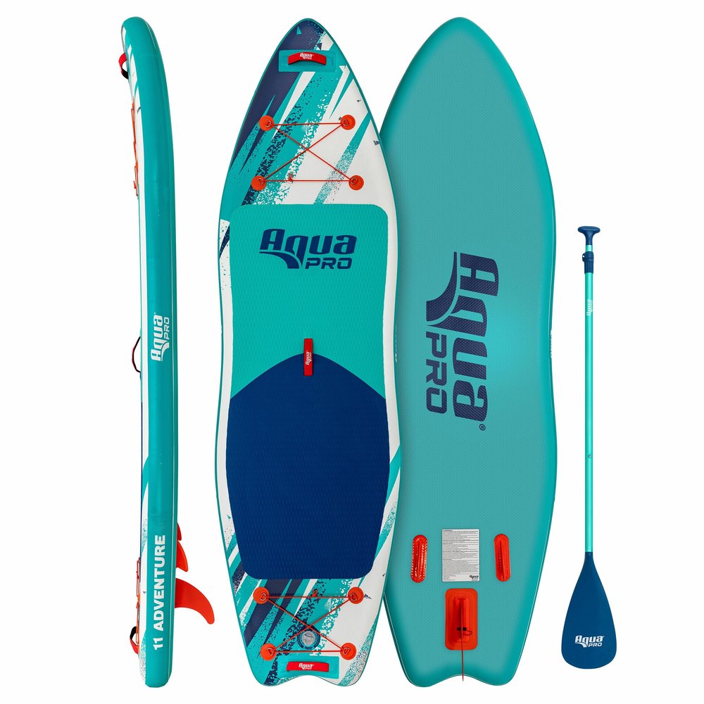 Aqua PRO Halcyon Adventure 11' Inflatable Stand-Up Paddleboard iSUP, Scalloped Wide Stable Design with Non-Slip EVA Deck, Includes Paddle, Ankle Leash, Pump and Carry/Storage Bag