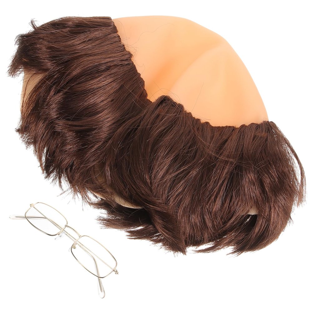 SOESFOUFU 1set Monk Cosplay Wig with Glasses Funny Bald Cap Prop for Halloween Party Carnival for Adults Delicate Workmanship and Comfortable Fit