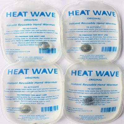 Heat Wave Instant Reusable Heat Packs Small 4-Pack Clear: Instant Reusable Hand Warmers for Camping, Hiking, and Pain Relief (3 x 5), Click Heat Safe, Non-Toxic and Made in USA