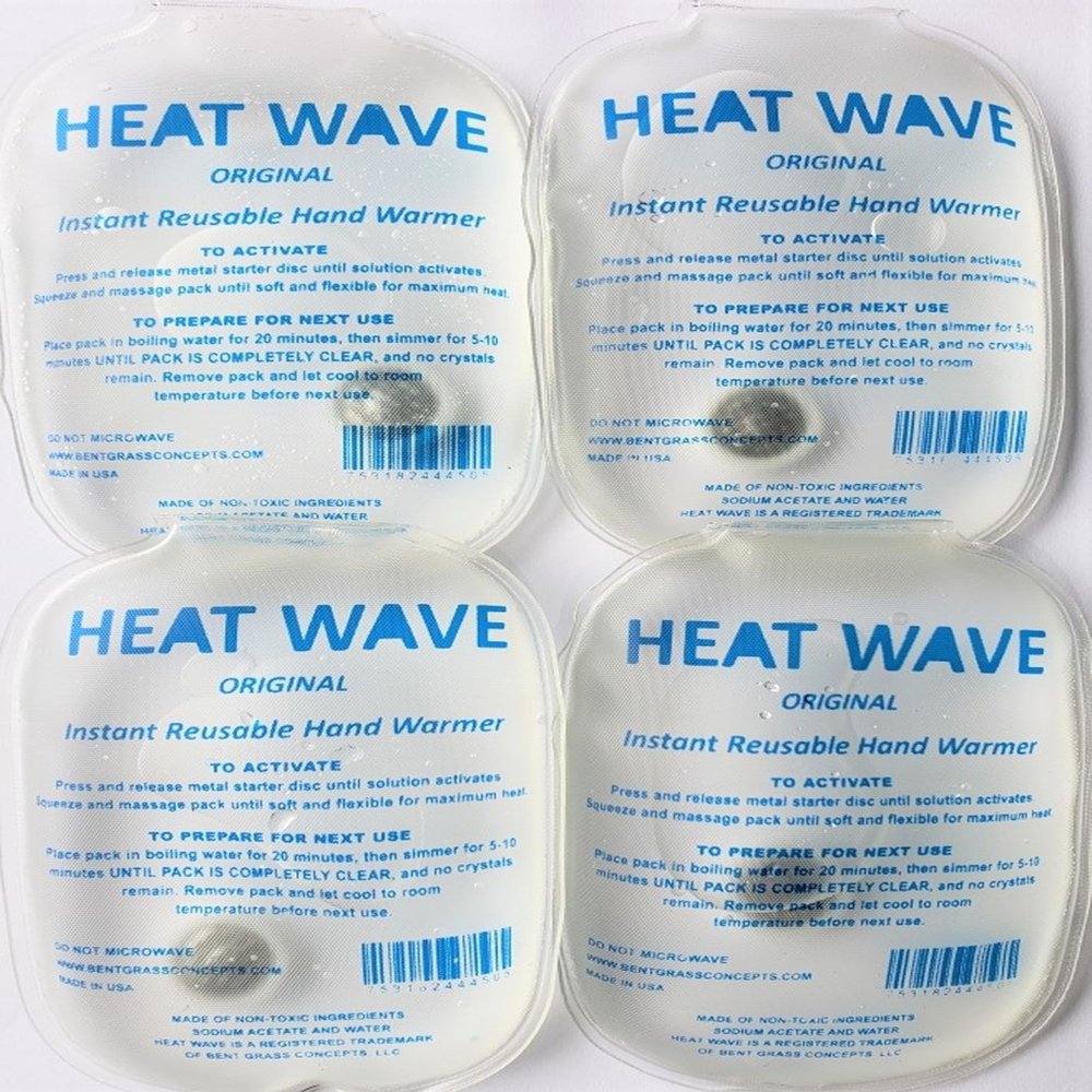 Heat Wave Instant Reusable Heat Packs Small 4-Pack Clear: Instant Reusable Hand Warmers for Camping, Hiking, and Pain Relief (3 x 5), Click Heat Safe, Non-Toxic and Made in USA