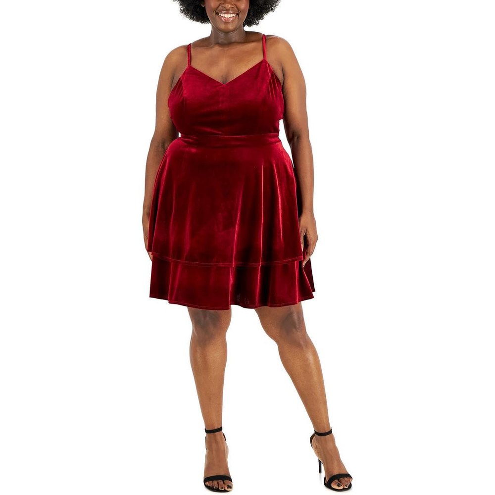 B. Darlin Womens Plus Lace Back Velvet Cocktail and Party Dress Red 18W