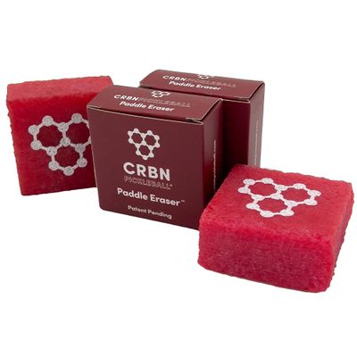 CRBN Pickleball - Paddle Eraser, Best Carbon Fiber Pickle Ball Racket Cleaner, Fast & Easy Rubber Bar to Remove Ball Residue, Dirt, & Minor Scrapes/Scratches - Patent Pending (Red, 2 Pack)