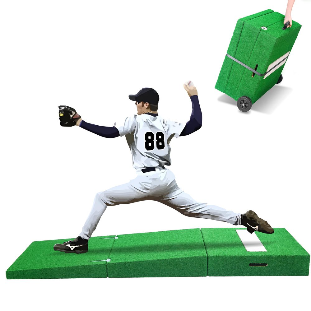 Houseables Portable Pitching Mound, Pitchers Mound Baseball, 6 Inch, Mobile with Wheels, Foldable, Artificial Turf and Rubber Strip, for Practice, Softball, Youth, Backyard, Training, Indoor, Outdoor