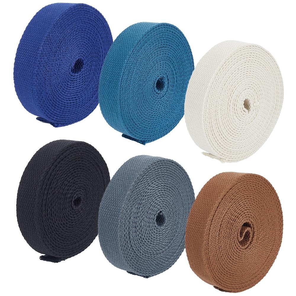 BENECREAT 30 Yards 6 Colors Heavy Cotton Webbing, 1 inch Wide Luxury Bag Strap High Density Webbing for Cloth Tote Bags Leash Straps DIY Accessories