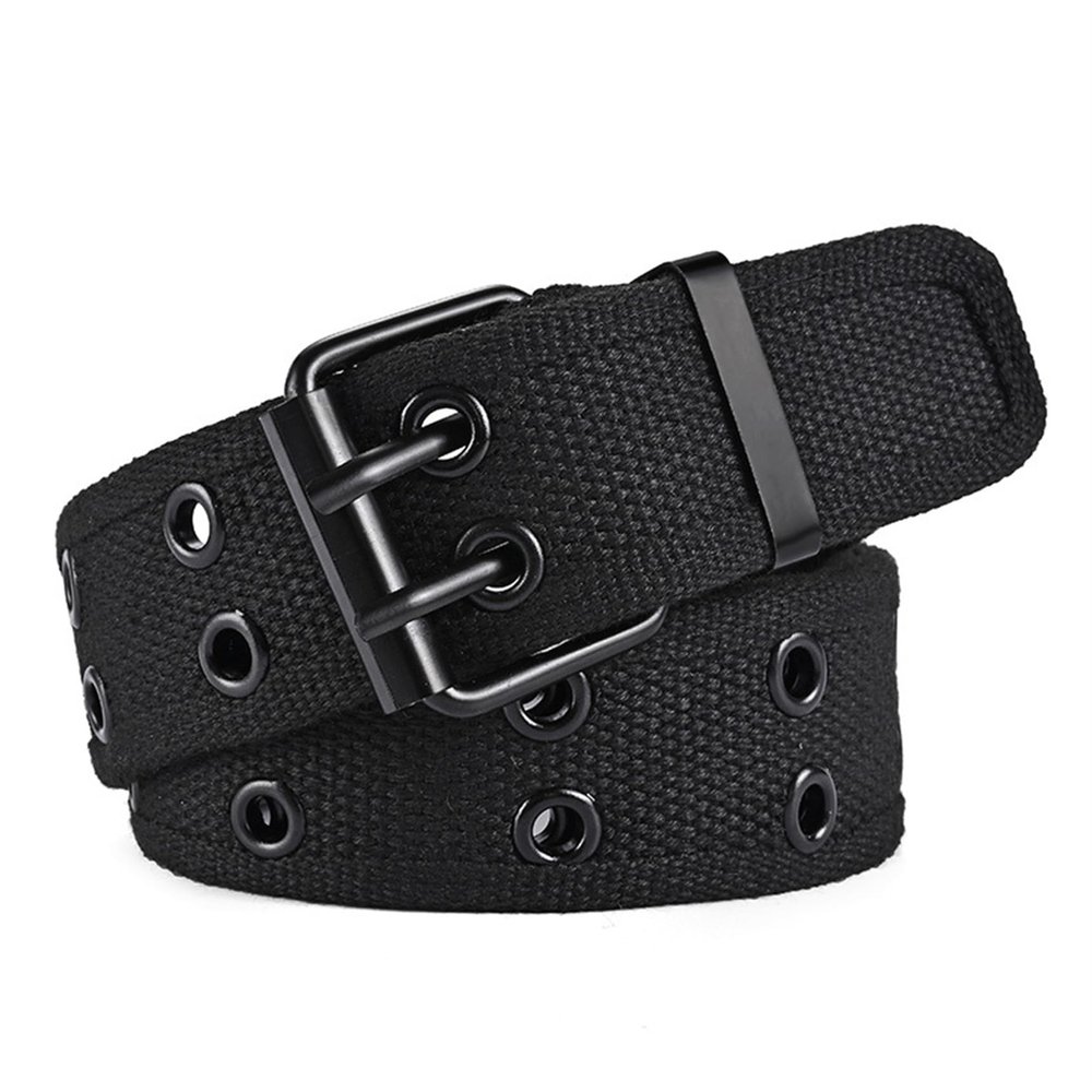 aaton Double Grommet Belt for Men Women, Punk Braided Belts, Canvas Elastic Buckle Stretch Tactical Ratchet Belt for Jeans,Black