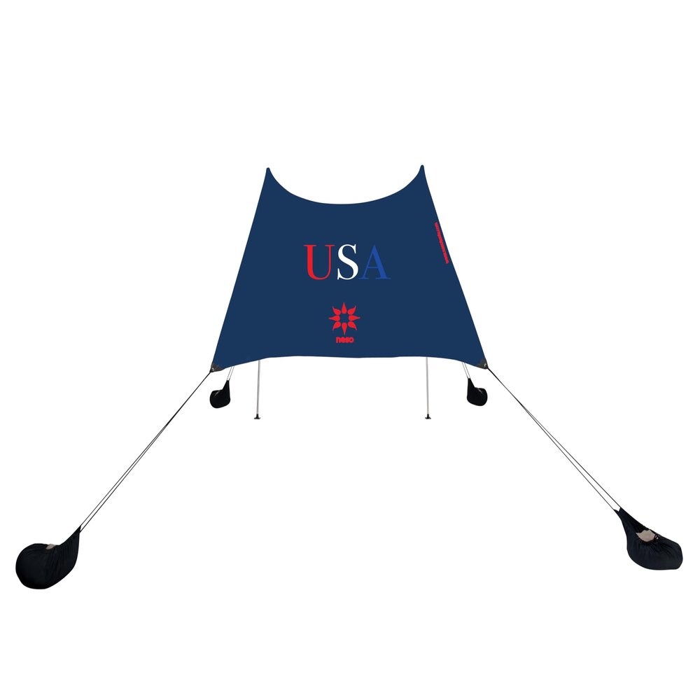 Neso Portable Beach Tent Sun Shelter with Sand Anchor - Lightweight Beach Shade Canopy - Easy Setup for Family Outings - Patented Reinforced Corners - UPF 50+ Sun Protection - 7 x 7ft - Red/White/Blue