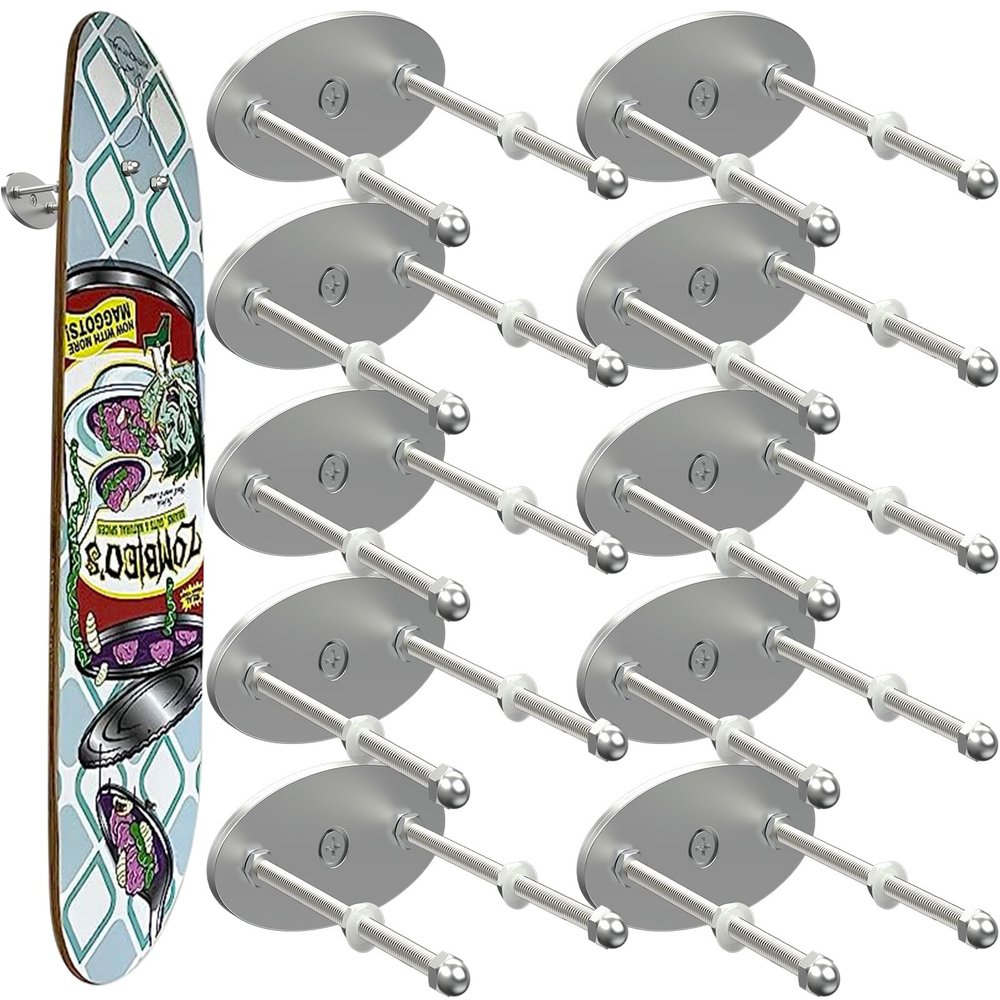 Linone 10 Pcs Aluminum Skateboard Wall Mount - Skateboard Hangers for Horizontal and Vertical Display of Skateboards, Skateboard Display Racks Stand, Skateboard Storage Hanger, Sturdy and Easy
