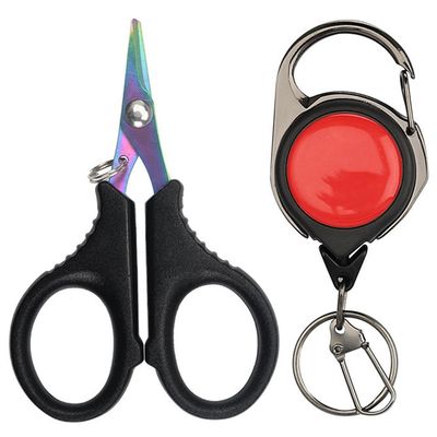 BE-TOOL Stainless Steel Fishing Scissor Fishing Tool, Fishing Braid Scissors with a Anti-lost Telescopic Buckle for Cutting PE Line, Nylon Line, Fluorocarbon Line(Colorful)