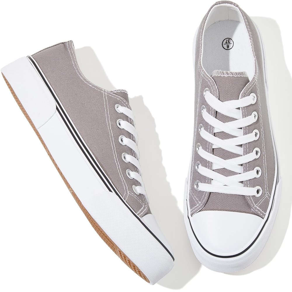 Adokoo Canvas Tennis Shoes for Women Low Top Casual White Black Sneakers for Women Lace Up Fashion Comfortable Walking Shoes (Grey,7)