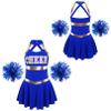 JEATHA Kids Girls Cheerleading Outfits Shiny Sequin Cheer Leader Dance Dress with Shorts and Matching Pom-poms Royal Blue F 14 Years view 3