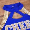JEATHA Kids Girls Cheerleading Outfits Shiny Sequin Cheer Leader Dance Dress with Shorts and Matching Pom-poms Royal Blue F 14 Years view 4