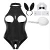 Miutii Women's Sexy Bunny Girl Cosplay Costume Wetlook Cutout Bodysuit Naughty Rabbit Lingerie Set Black Medium view 1