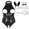 Miutii Women's Sexy Bunny Girl Cosplay Costume Wetlook Cutout Bodysuit Naughty Rabbit Lingerie Set Black Medium view 2
