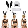 Miutii Women's Sexy Bunny Girl Cosplay Costume Wetlook Cutout Bodysuit Naughty Rabbit Lingerie Set Black Medium view 3