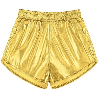 Auranso Girls Metallic Shorts Sparkly Hot Pants Shiny Dance Outfits Short Pants Gold 12-13Years