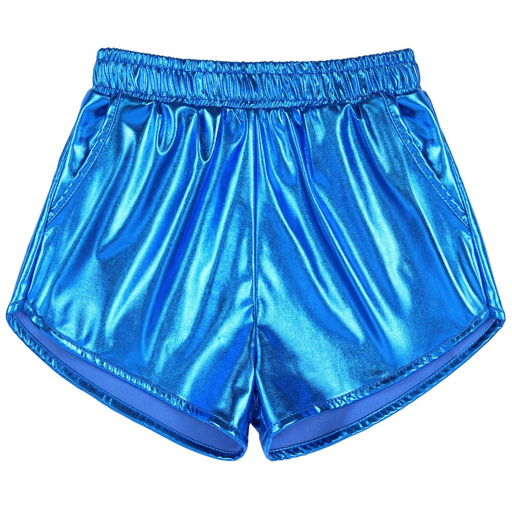 Auranso Girls Metallic Shorts Sparkly Hot Pants Shiny Dance Outfits Short Pants Blue 10-11Years