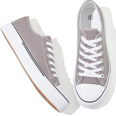 Adokoo Canvas Tennis Shoes for Women Low Top Casual White Black Sneakers for Women Lace Up Fashion Comfortable Walking Shoes (Grey,5.5)