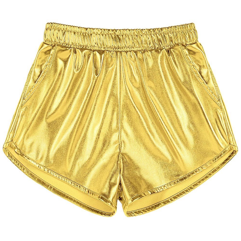 Auranso Girls Metallic Shorts Sparkly Hot Pants Shiny Dance Outfits Short Pants Gold 4-5T