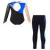 Xnihocha Kids Girls Patchwork Long Sleeve Gymnastics Leotards with Athletic Leggings Unitard Dance Outfits Royal Blue 14 Years view 2