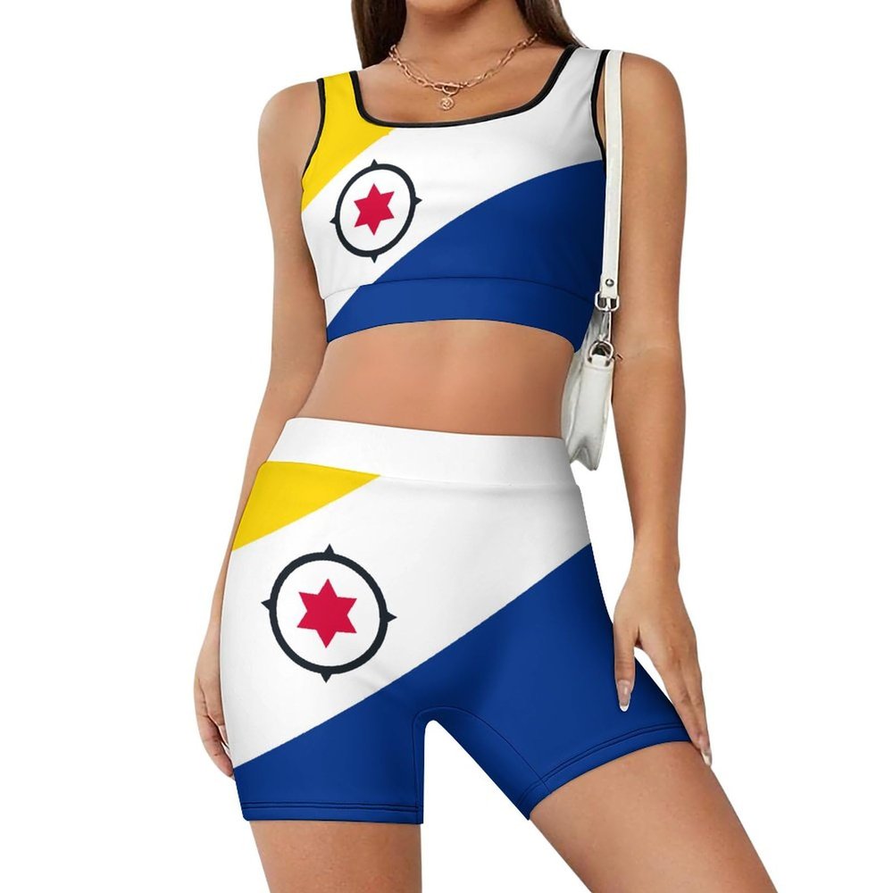 Bonaire Island Flag Women's Yoga Outfit, 2 -piece Shock -proof Sagging Fitness/running/yoga/vest Bra, Sports Set S