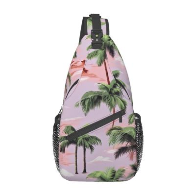 RLDOBOFE Palm trees on light pink background Print Unisex Chest Bags Crossbody Sling Backpack Lightweight Daypack for Travel Hiking