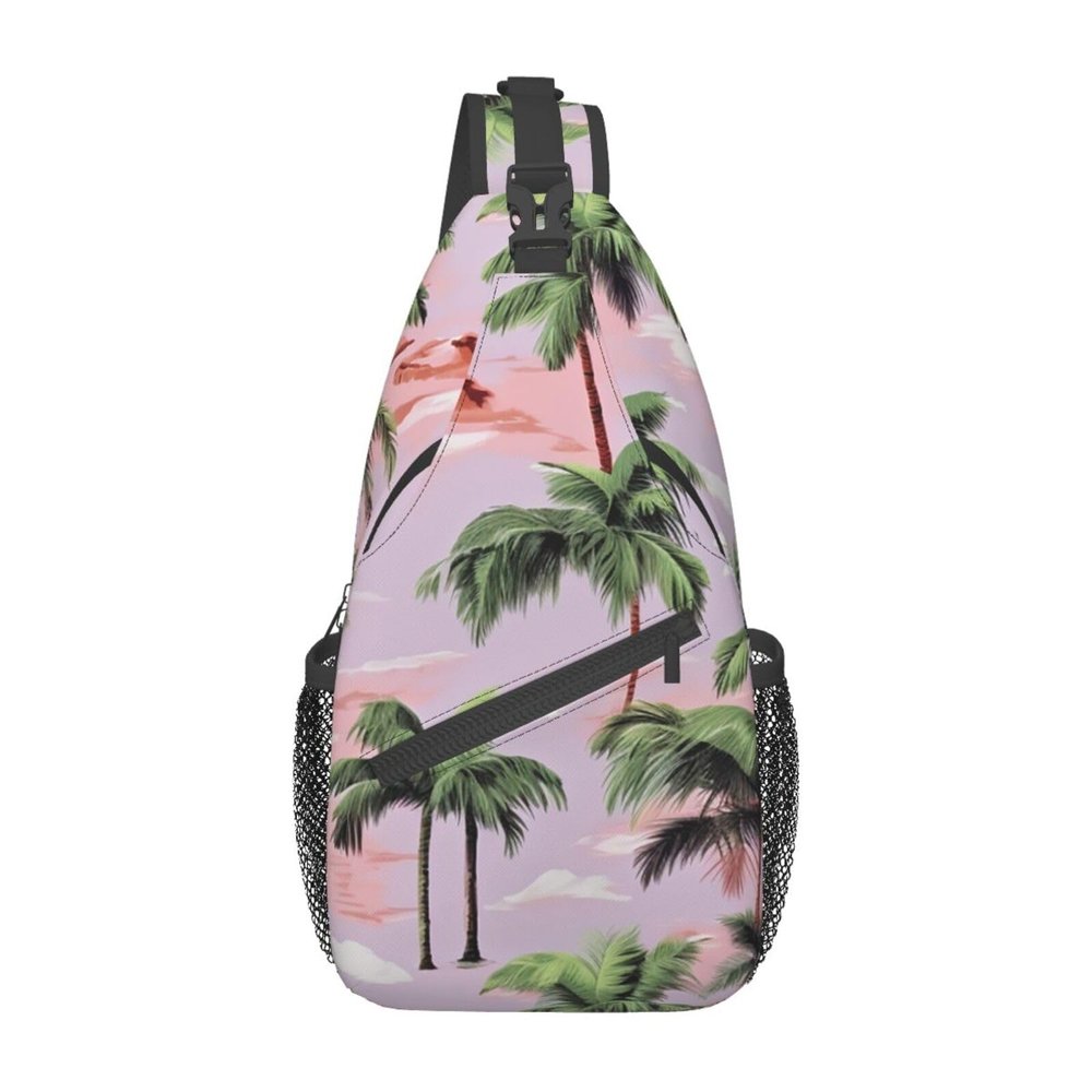 RLDOBOFE Palm trees on light pink background Print Unisex Chest Bags Crossbody Sling Backpack Lightweight Daypack for Travel Hiking