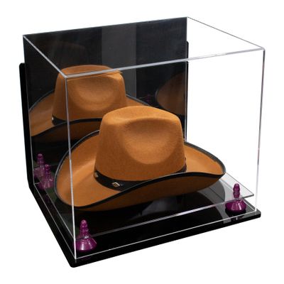 Better Display Cases Acrylic Cowboy Hat Display Case with Mirror Case, Purple Risers and Clear Base and Wallmount - 16" x 13" x 12" (A024-B/V61B)