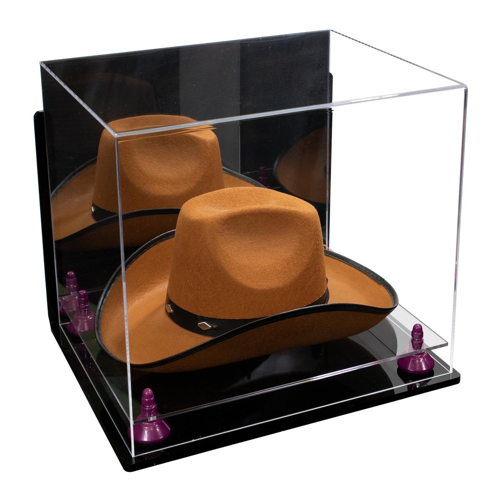 Better Display Cases Acrylic Cowboy Hat Display Case with Mirror Case, Purple Risers and Clear Base and Wallmount - 16" x 13" x 12" (A024-B/V61B)