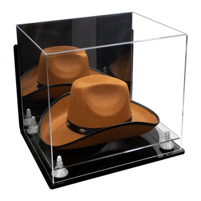Better Display Cases Acrylic Cowboy Hat Display Case with Mirror Case, White Risers and Clear Base and Wallmount - 16" x 13" x 12" (A024-B/V61B)