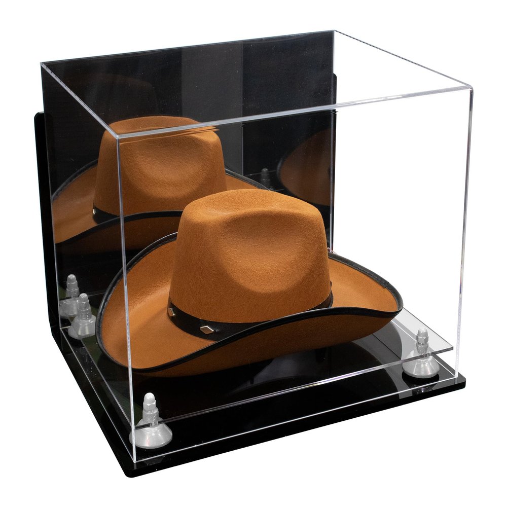 Better Display Cases Acrylic Cowboy Hat Display Case with Mirror Case, White Risers and Clear Base and Wallmount - 16" x 13" x 12" (A024-B/V61B)