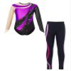 Xnihocha Kids Girls Patchwork Long Sleeve Gymnastics Leotards with Athletic Leggings Unitard Dance Outfits Purple 14 Years view 1