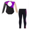 Xnihocha Kids Girls Patchwork Long Sleeve Gymnastics Leotards with Athletic Leggings Unitard Dance Outfits Purple 14 Years view 2
