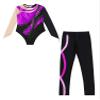 Xnihocha Kids Girls Patchwork Long Sleeve Gymnastics Leotards with Athletic Leggings Unitard Dance Outfits Purple 14 Years view 3