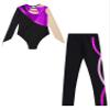 Xnihocha Kids Girls Patchwork Long Sleeve Gymnastics Leotards with Athletic Leggings Unitard Dance Outfits Purple 14 Years view 4