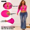 RSLOVE Women Sexy Lingerie Sets Bodysuit Cutout Top Long Sleeve Teddy Exotic Bodystocking Mesh Fluorescent Pink view 4