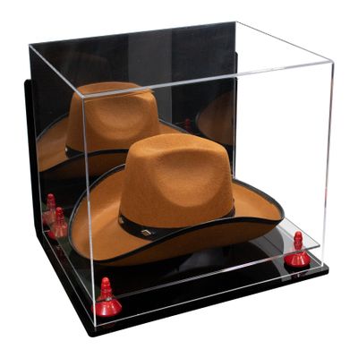 Better Display Cases Acrylic Cowboy Hat Display Case with Mirror Case, Red Risers and Clear Base and Wallmount - 16" x 13" x 12" (A024-B/V61B)