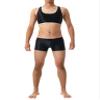 QinCiao Men's Mesh See-Through Crop Top Muscle Half Tops Racerback Tee Shirt with Boxer Shorts Black Medium view 1