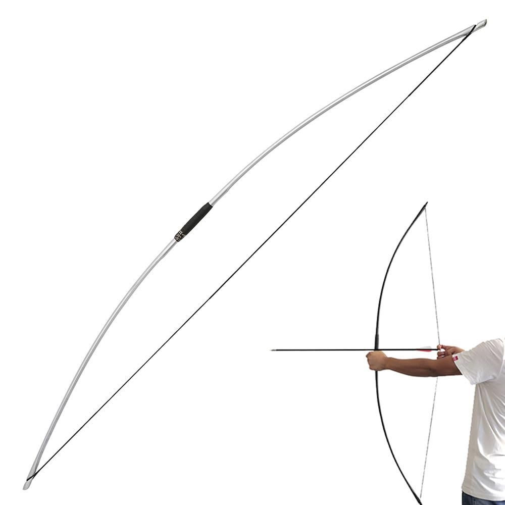 67 Inch Archery Traditional Longbow 25-120lbs Recurve Bow Hunting English Longbow for Right Hand Left Hand Adult Outdoor Sports (Silver, 50 Lbs)