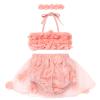 Newborn Baby Girl Swimsuit: Bikini Bathing Suits Flower Velvet Halter Summer Beach Hawaii Holiday Casual Solid Color Photo Shoot Outfit Tankini Set Princess Swimwear Pink 18-24 Months view 1