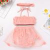 Newborn Baby Girl Swimsuit: Bikini Bathing Suits Flower Velvet Halter Summer Beach Hawaii Holiday Casual Solid Color Photo Shoot Outfit Tankini Set Princess Swimwear Pink 18-24 Months view 2