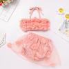 Newborn Baby Girl Swimsuit: Bikini Bathing Suits Flower Velvet Halter Summer Beach Hawaii Holiday Casual Solid Color Photo Shoot Outfit Tankini Set Princess Swimwear Pink 18-24 Months view 3