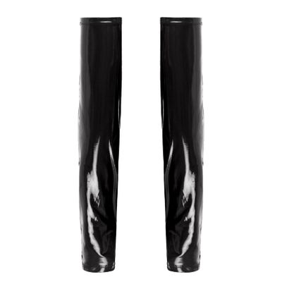 Eandarui Woman Shiny Elbow Long Fingerless Gloves Wet Look Driving Opera Gloves Arm Warmer Mittens Black One Size