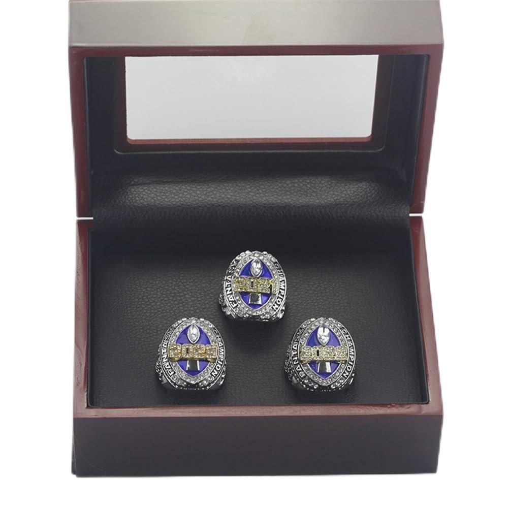 Kuseli 3PCS 2021 2022 2023 Fantasy Football Champiosnhip Rings Set FFL League Champions Ring for Fan's Souvenir Gift (8,with Box)