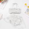 Tankini Swimming Suit: Toddler Baby Girls 3 Piece Summer Beach Outfit Solid Color Flower Velvet Halter Bikini Bathing Suit Beach Hawaii Holiday Casual Princess Swimwear White 0-6 Months view 3