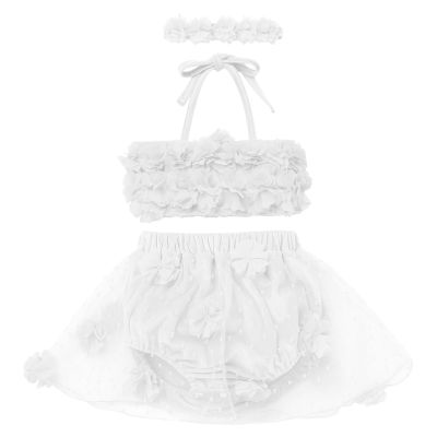 Tankini Swimming Suit: Toddler Baby Girls 3 Piece Summer Beach Outfit Solid Color Flower Velvet Halter Bikini Bathing Suit Beach Hawaii Holiday Casual Princess Swimwear White 6-12 Months