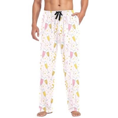 Champagne Glasses Men Pajama Pants New Year Xmas mens Lounge Sleep PJ Bottoms with Pockets S