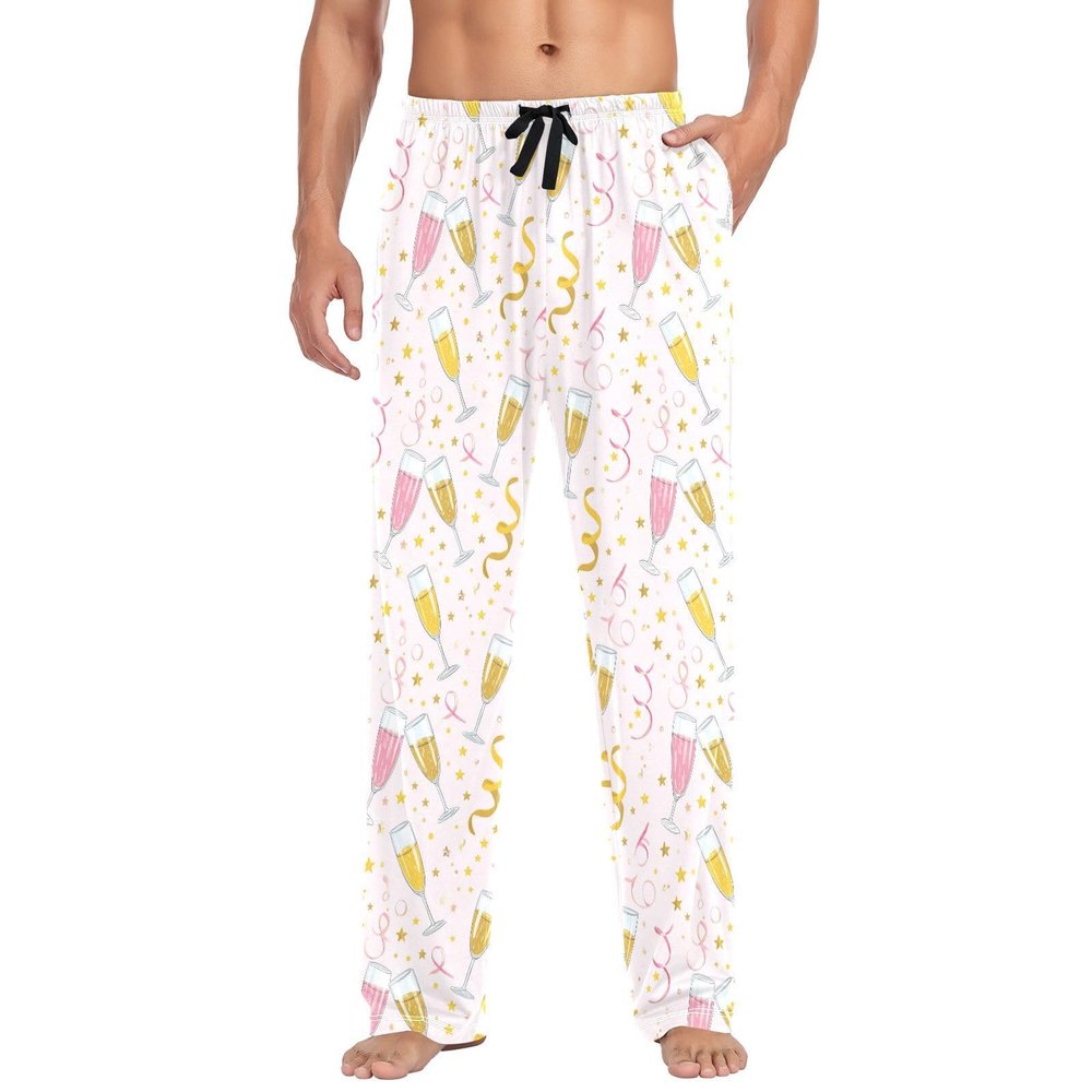 Champagne Glasses Men Pajama Pants New Year Xmas mens Lounge Sleep PJ Bottoms with Pockets S