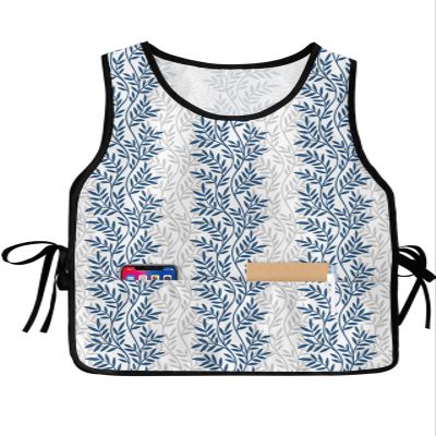 Geometric Leaves Cobbler Aprons with 2 Pockets for Women Men, Fashionable Printed Unisex Bib Waterproof Cleaning Smock Vest for Chef Kitchen Fall Winter Tree Leaf Navy Grey 1 Pack, 20''x 27.5''