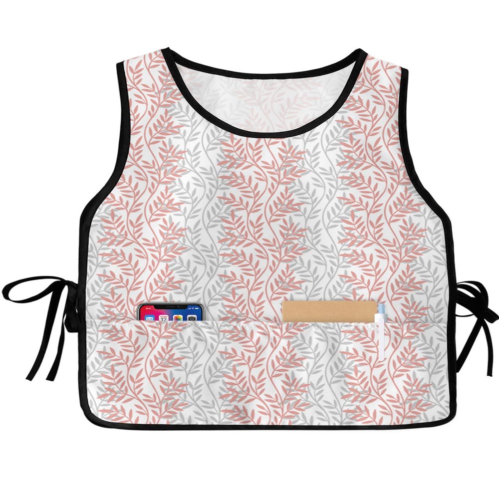 Blush Pink Cobbler Aprons with 2 Pockets for Women Men, Fashionable Printed Unisex Bib Waterproof Cleaning Smock Vest for Chef Kitchen Farmhouse Country Forest Leaves Grey 1 Pack, 20''x 27.5''