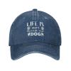 KOSPOGO Life is Short Play with Your Dog Baseball Cap for Men Women Hats Adjustable Vintage Cowboy Hat Dad Hats Navy Blue view 2